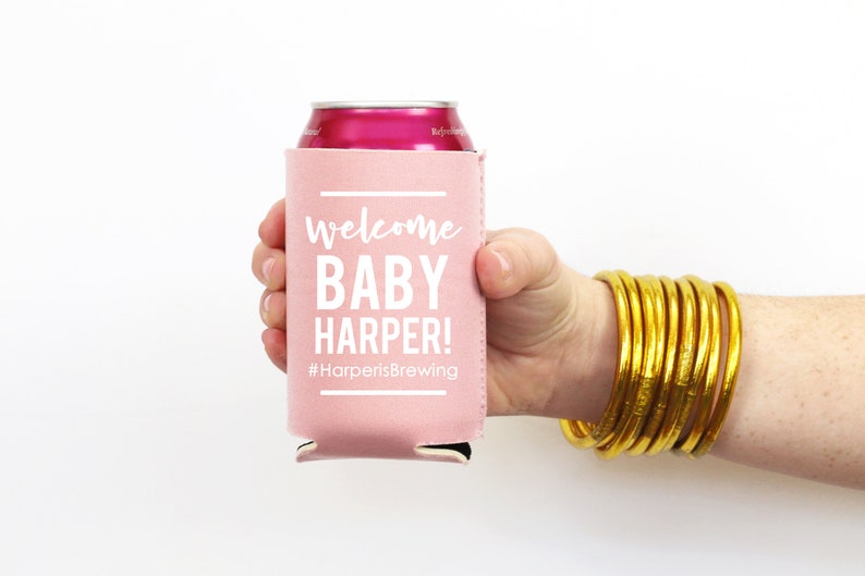 Girl Baby Shower Party Favors A Baby is Brewing Decorations Personalized Can Coolers image 1