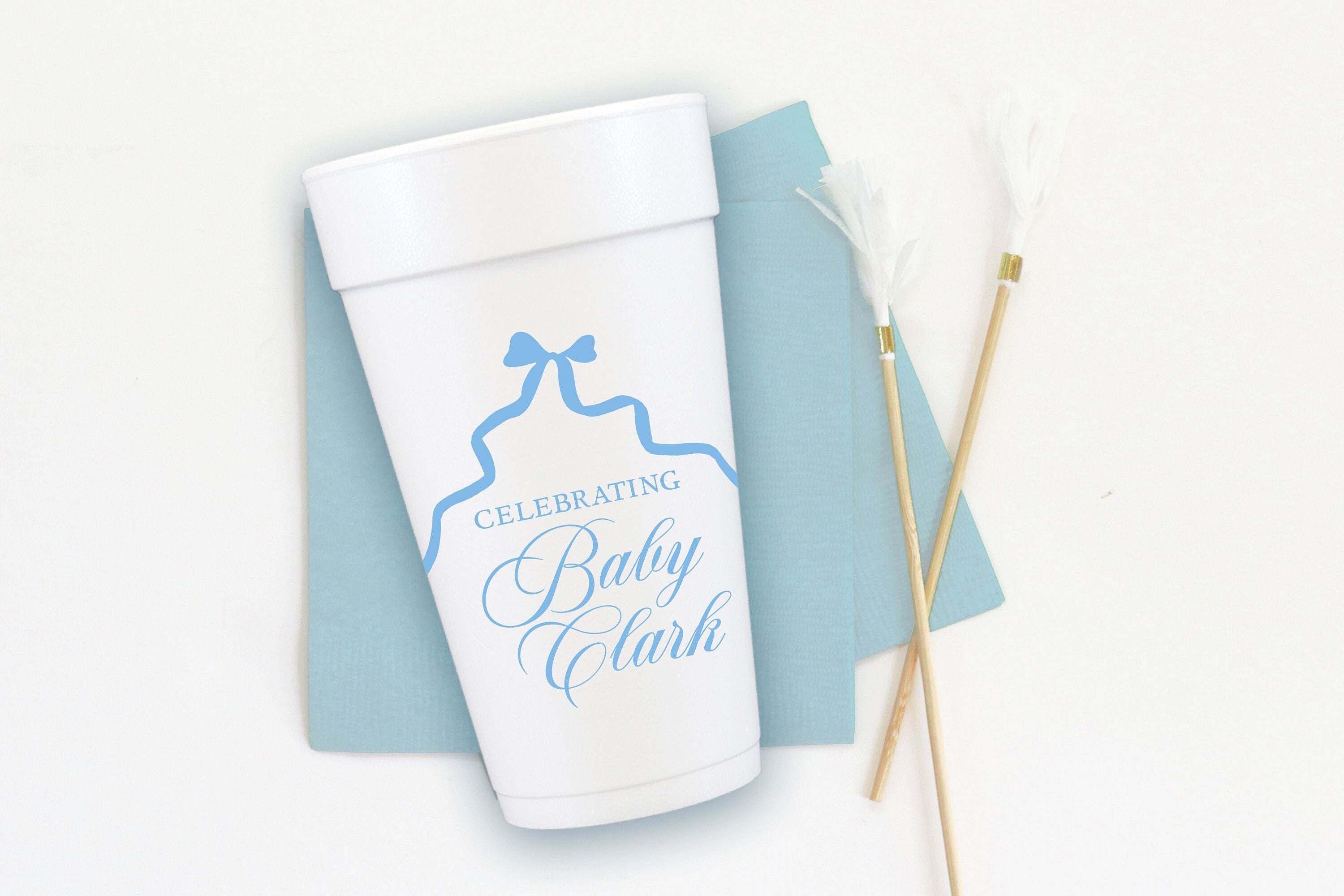Personalized Foam Cups for Baby Boy Shower - Blue Bow Decorations