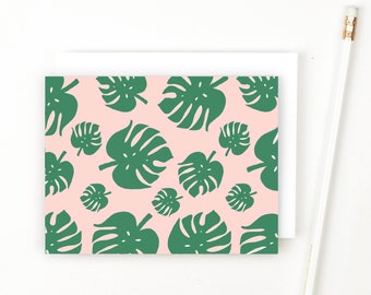 Palm Leaf Thank You Notes Blank Stationery Set Monstera Leaf Stationary Tropical Bridesmaid Gift Wedding Stationery Pink Green Note Cards