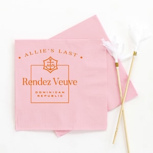 Last Rendez Veuve Personalized Napkins, Champagne Themed Bachelorette Party - Available in Beverage, Luncheon, Dinner, and Guest Towel Size