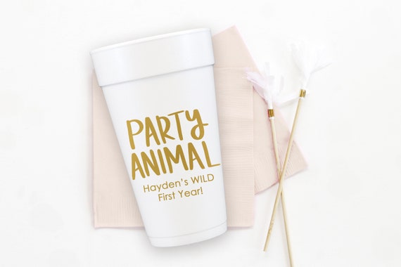 Party Animal Birthday Cups, Personalized Foam Cups, Wild 1st