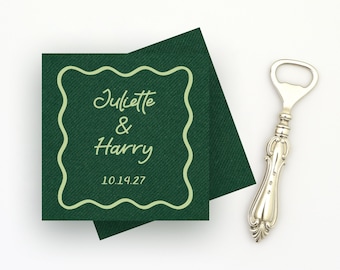 Personalized Wedding Napkins with Wavy Border - Custom Engagement Party, Rehearsal Dinner, Bridal Shower Decor