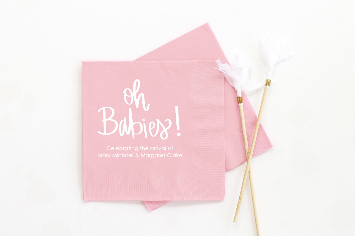 Personalized Baby Shower Napkins for Twins Oh Babies Cocktail Etsy