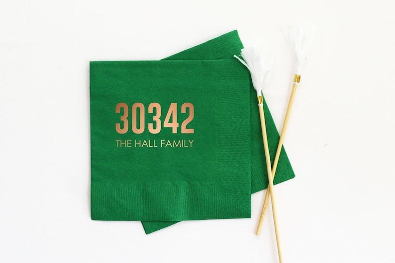 New Home Housewarming Gift Personalized Cocktail Napkins Zip Code Gifts Realtor Closing Gifts for Clients Stock the Bar Party Custom Napkins image 1