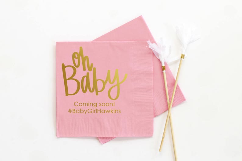 Girl Baby Shower Napkins Oh Baby Pink Personalized Napkins Etsy