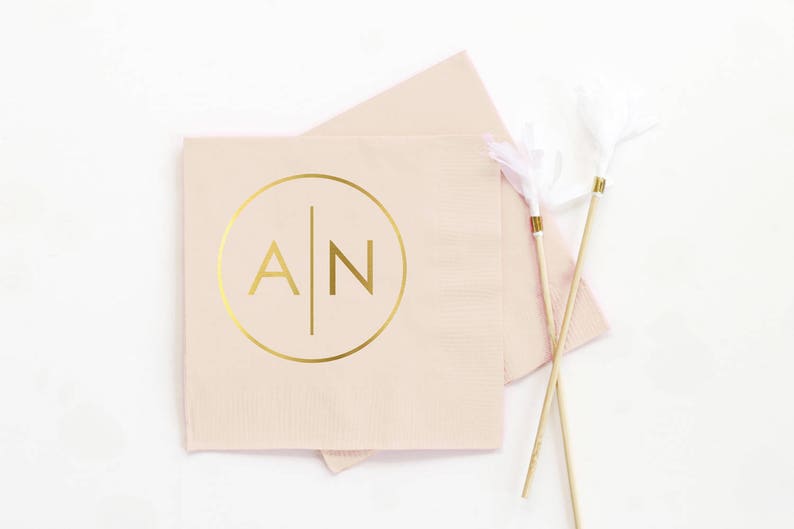 Personalized Wedding Napkins Monogrammed Cocktail Napkins Custom Printed Beverage Napkins Ivory and Gold Monogram Rehearsal Dinner Napkins image 1