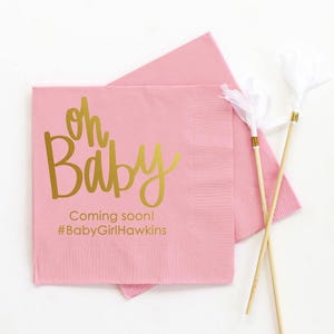 Girl Baby Shower Napkins Oh Baby Pink Personalized Napkins Baby Shower Decorations for Girls Baby Girl Shower Ideas Custom Beverage Napkins