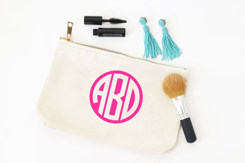 Monogram Cosmetic Bag Personalized Canvas Make Up Bag Monogram Bridesmaid Gifts Bachelorette Party Favors Bridal Party Bag Travel Pouch image 1