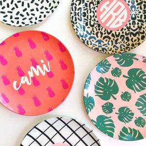 Monogrammed Melamine Plate Personalized Kids Dinner Plate Custom Birthday Plate Monogram Baby Gift Kids Dinnerware Polymer Plate image 4