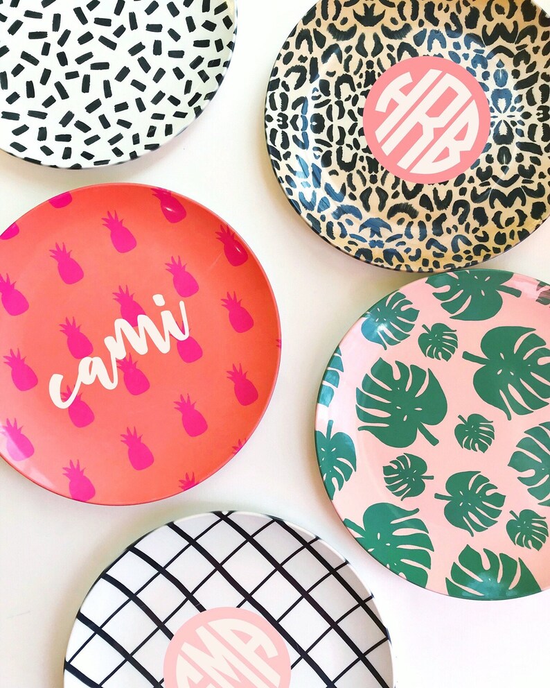 Monogrammed Melamine Plate Personalized Kids Dinner Plate Custom Birthday Plate Monogram Baby Gift Kids Dinnerware Polymer Plate image 4