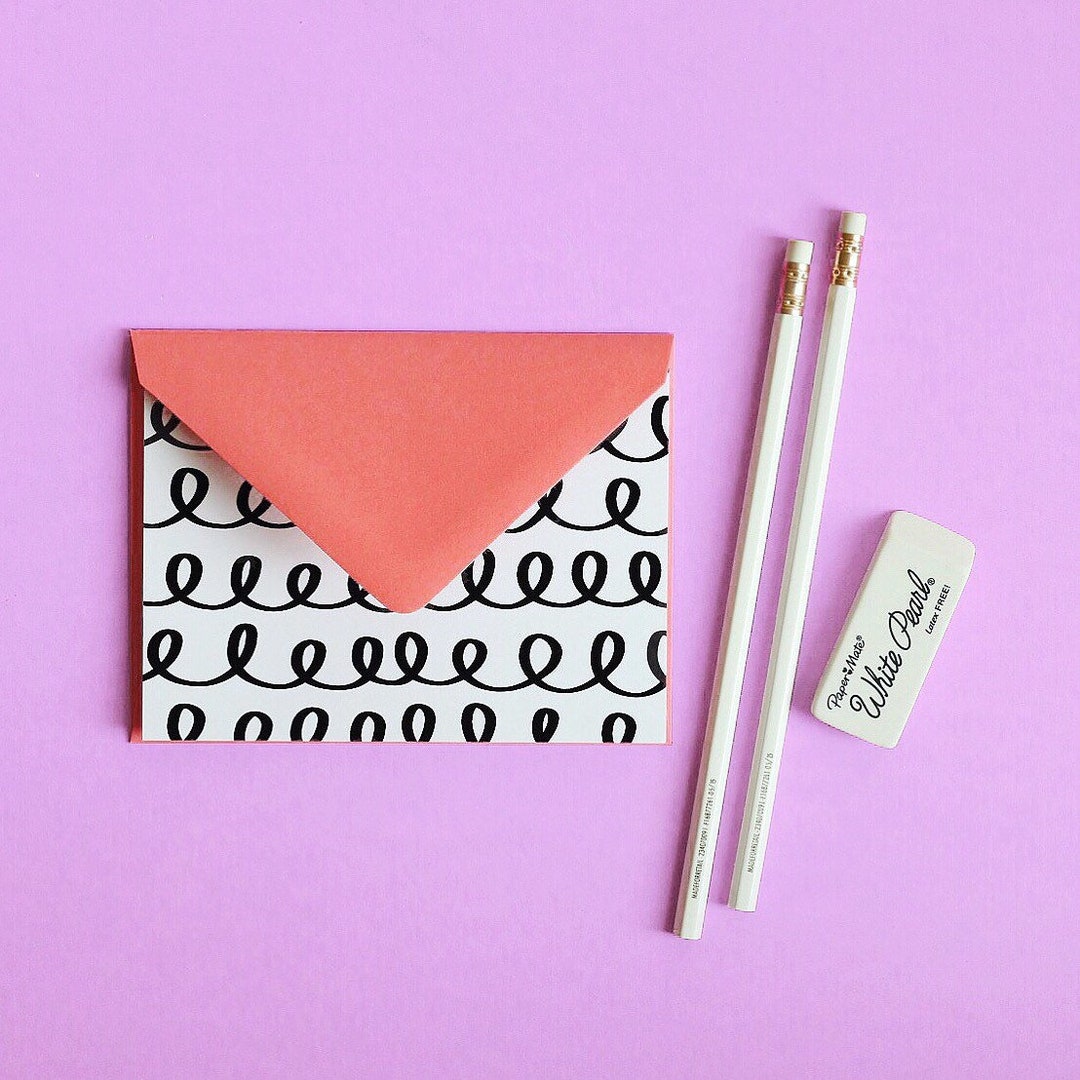 Stationary Set Blank Thank You Notes Black and White Stationery Coral ...