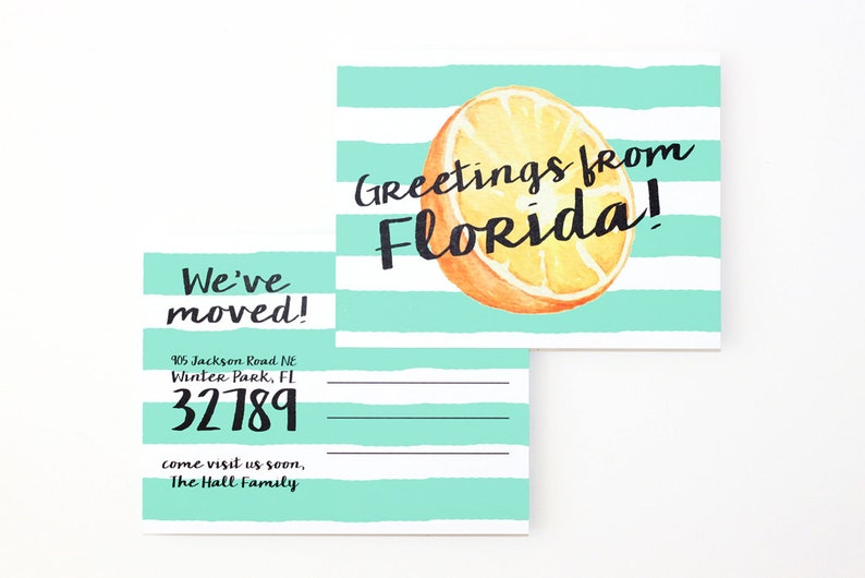 Moving Announcement Postcards Change of Address Cards We've Moved to the Beach California Florida Tropical Moving Cards Watercolor Orange image 1