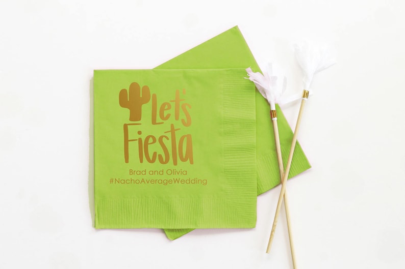 Fiesta Napkins for Wedding Personalized Cocktail Napkins Mexican Themed Rehearsal Dinner Napkins Lets Fiesta Party Supplies Cactus Napkins