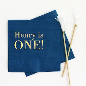 Boys First Birthday Party Decorations Personalized Beverage Napkins 1st Birthday Party Supplies Custom Cocktail Napkins image 1