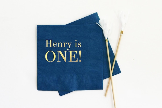 Boys First Birthday Party Decorations Personalized Beverage Napkins 1st Birthday Party Supplies Custom Cocktail Napkins