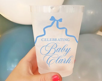 Blue Bow Cups for Boy Baby Shower - Personalized Cups