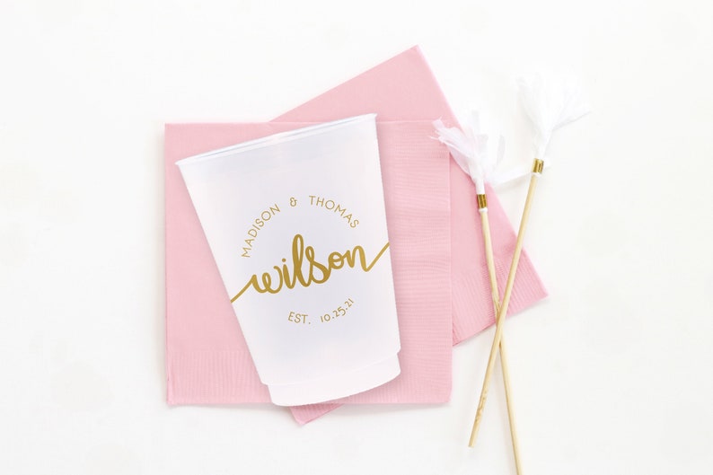Last Name Wedding Reception Cups, Custom Party Cups, Frosted Plastic Cups, Wedding Decoration, Personalized Party Favors image 4