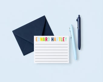 Boys Personalized Stationery Set - Lined Stationary for Boys - Kids Thank You Notecards