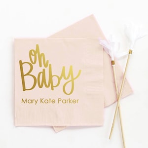 Baby Shower Napkins Personalized Napkins Oh Baby Custom Napkins Baby Shower Supplies Baby Shower Decorations for Girls Gender Reveal Party