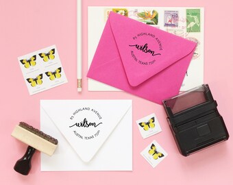 Runder Adressstempel, personalisierter selbstfärbender Adressstempel, Hochzeit Save the Date Stempel, Einweihungsgeschenk