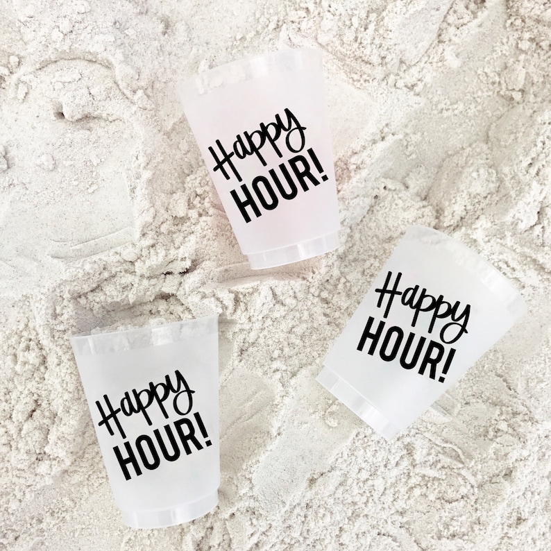 Happy Hour Party Cups Birthday Decorations Bachelorette Party Favors Beach Lake Plastic Cups Pregame Cups image 2