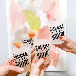 Happy Hour Party Cups - Birthday Decorations - Bachelorette Party Favors - Beach Lake Plastic Cups - Pregame Cups
