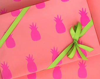 Pineapple Wrapping Paper Tropical Gift Wrap Girly Birthday Wrapping Sheets Pink and Orange Gift Wrap Tropical Wedding Gift Wrapping