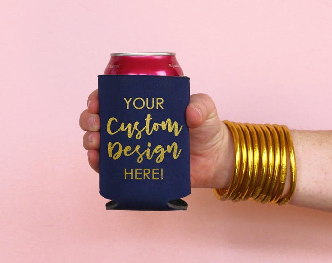 Personalized Wedding Can Cooler, Custom Artwork, Wedding Party Favors, Birthday Beer Hugger, Custom Design Your Own Beverage Holder