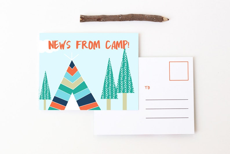 Camp Postcards Boys Summer Camp Stationary Notes from Camp Letters From Camp Note Cards Children Stationery for Kids Boy Teepee Tent