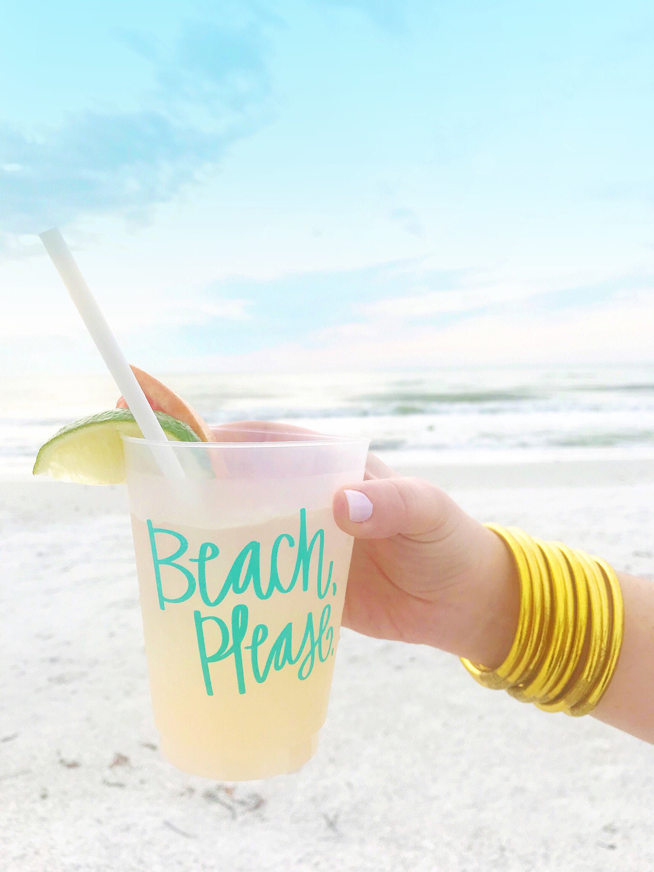 Beach Please Cups - Tasses d'enterrement de Vie Jeune Fille Plage en Plastique Vacances Set de 10