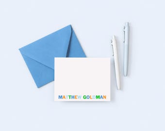 Personalized Stationery Set for Boys: Custom Flat Note Cards