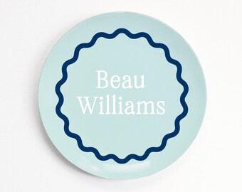 Personalized Kids Plates, Boys Wavy Border Birthday Plate