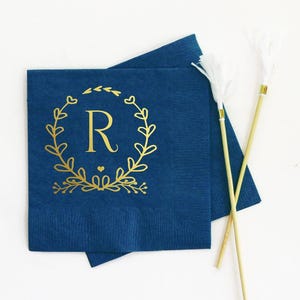 Personalized Wedding Napkins Monogram Napkins Custom Cocktail Napkins for Wedding Bar Napkins Navy Beverage Napkins Engagement Party Napkins