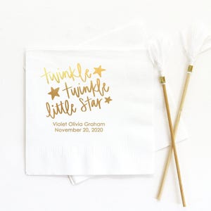 Twinkle Twinkle Little Star Baby Shower Napkins, Personalized Beverage Napkins, Shower Decorations, Twinkle Little Star Birthday
