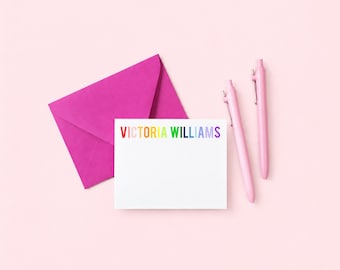Conjunto de papelaria personalizada para meninas, conjunto de papelaria personalizado, cartões de notas infantis, cartões de notas com estampa de arco-íris