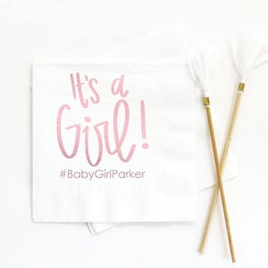 Baby Shower Napkins for Girls Personalized Napkins Girl Baby Shower Decorations It&#39;s a Girl Beverage Napkins Gender Reveal Party Napkins