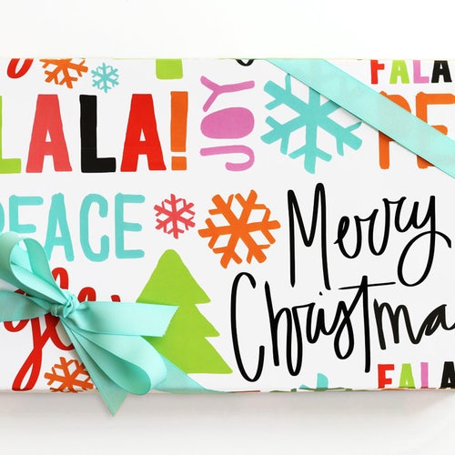 Christmas Wrapping Paper Holiday Gift Wrap Colorful Typography Etsy UK