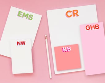 Monogram Notepad Personalized with Color Block Initials - Girl Easter Basket Gift Ideas