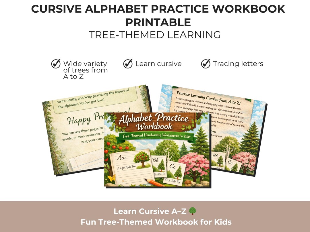 Cursive Alphabet Practice Workbook, Tree-themed Handwriting Worksheets ...