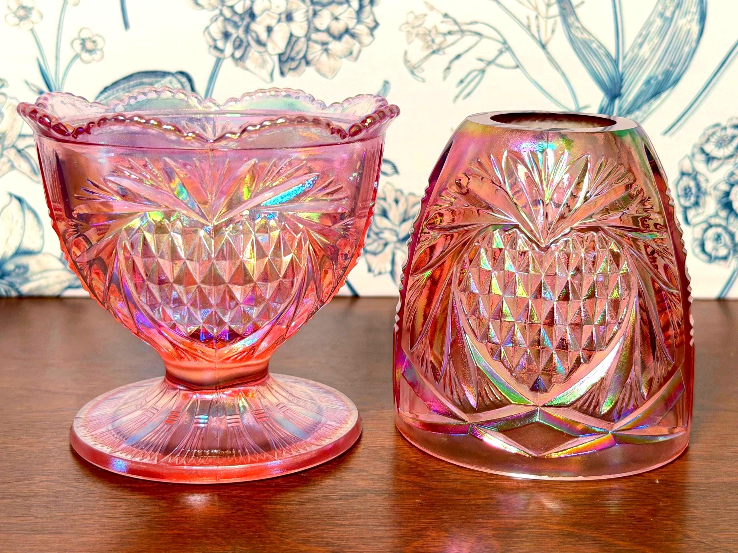 Vintage Fenton RARE Pink Pinapple Heart Fairy Lamp | Teal