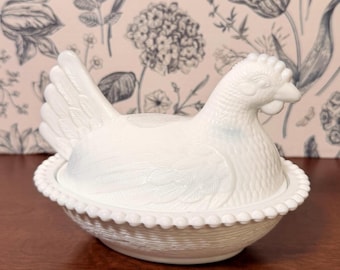 Vintage Hen On Nest Milk Glass Dish | Indiana Glass Co
