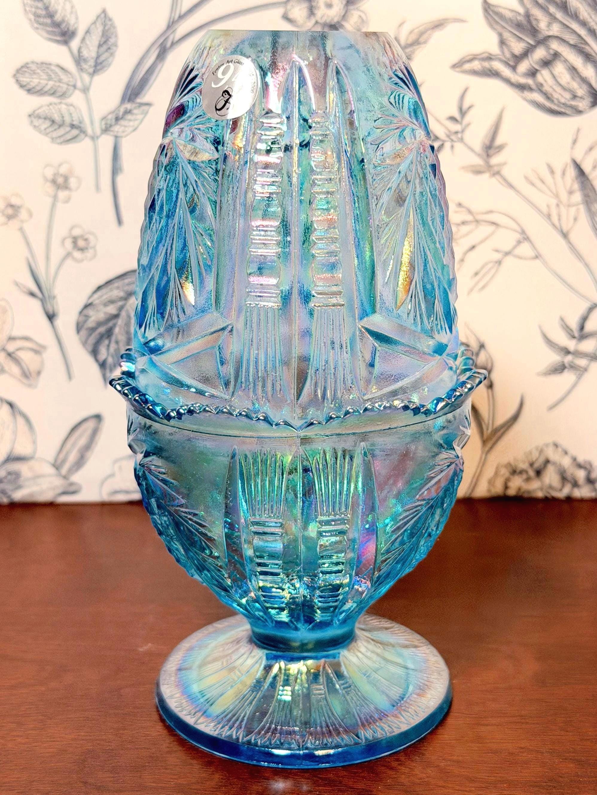 Vintage Fenton Blue Pinapple Heart Fairy Lamp | 95th Anniversary