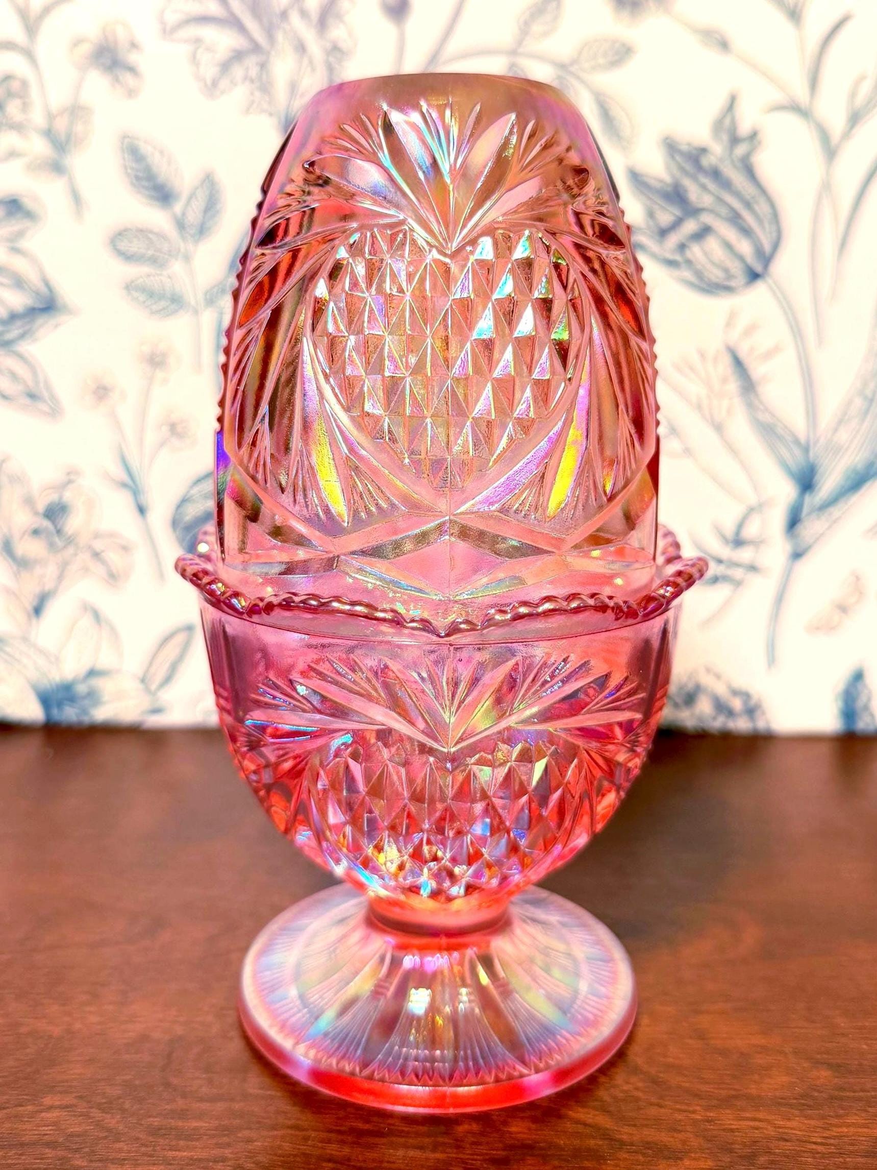 Vintage Fenton RARE Pink Pinapple Heart Fairy Lamp | Teal