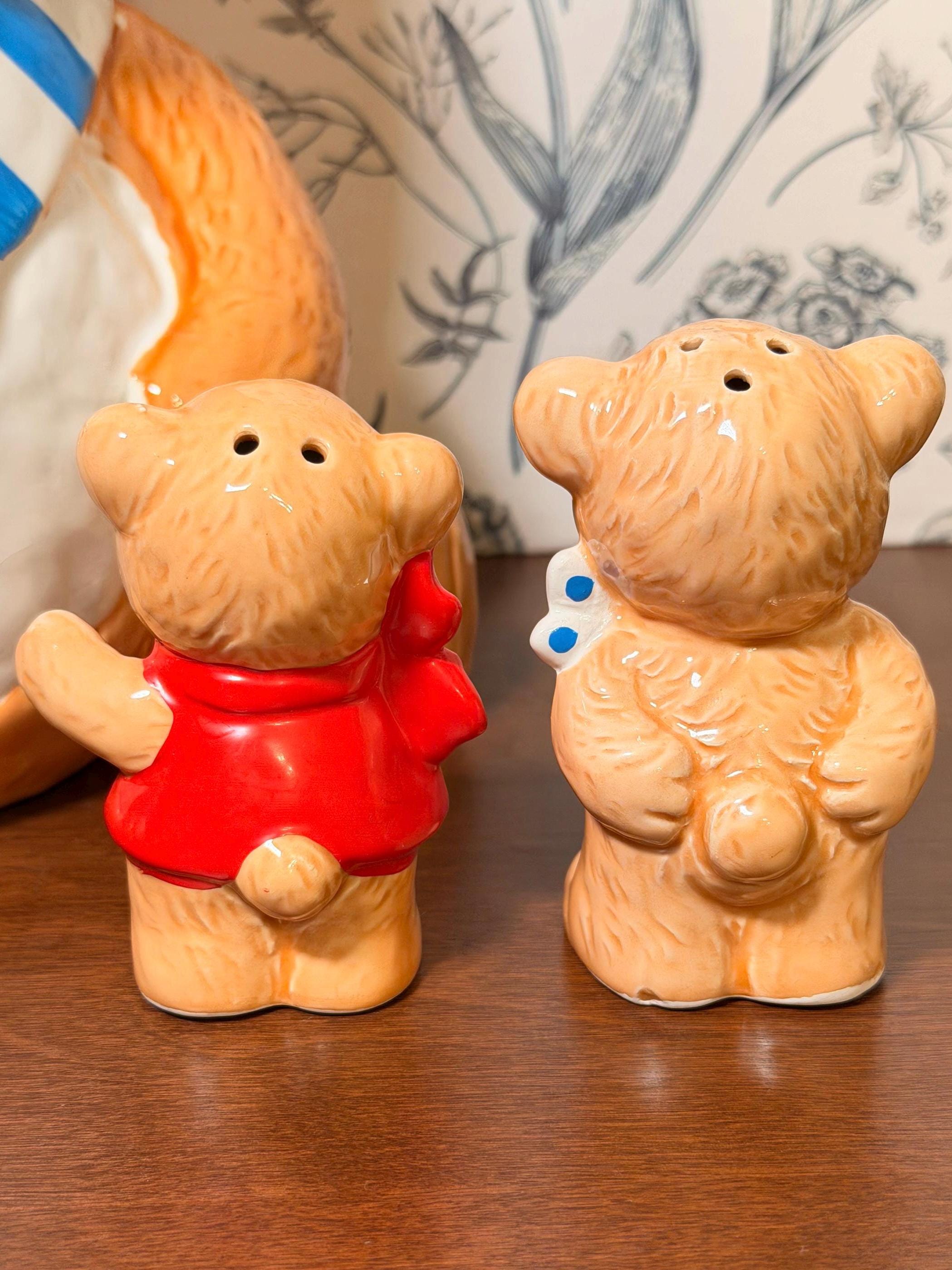 Vintage Teddy Bear Cookie Jar | Matching Salt & Pepper Shakers | 3