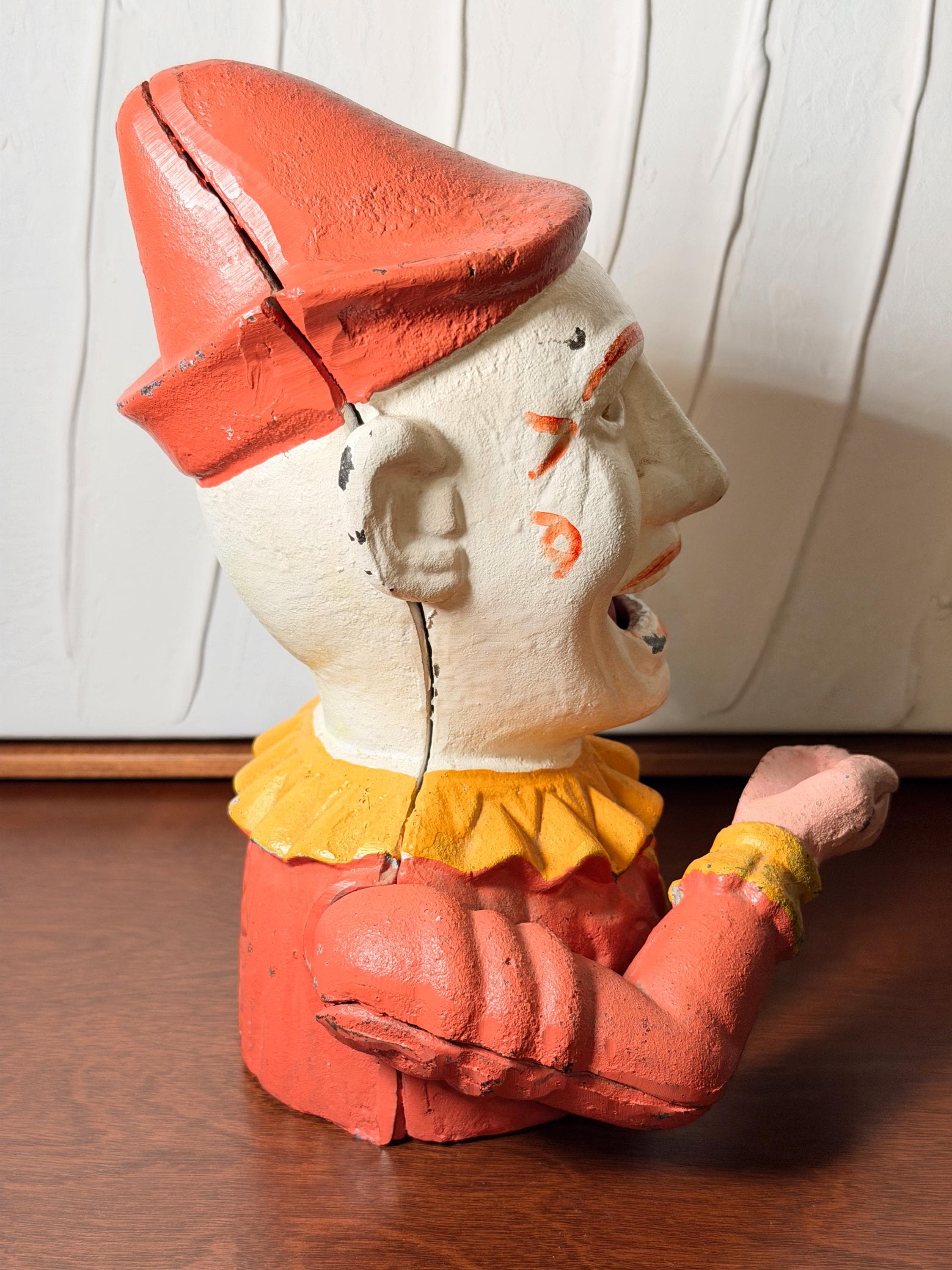 Antique RARE Cast Iron Clown Coin Bank | Fully Functional