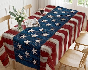 Rustic Wood Flag Tablecloth | Americana Stars Stripes Decor