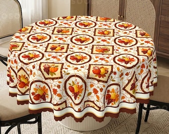 Traditional Autumn Harvest Fruit and Leaves Tablecloth