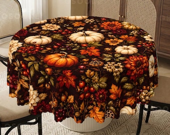Harvest Pumpkins Floral Tablecloth | Vintage Autumn Berry Dining Decor