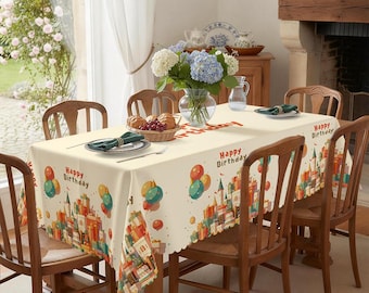 Happy Birthday Castle Gift Stack Tablecloth – Kids Festive Party Decor