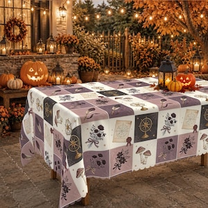 Vintage Celestial Patchwork Tablecloth Dark Academia Autumn